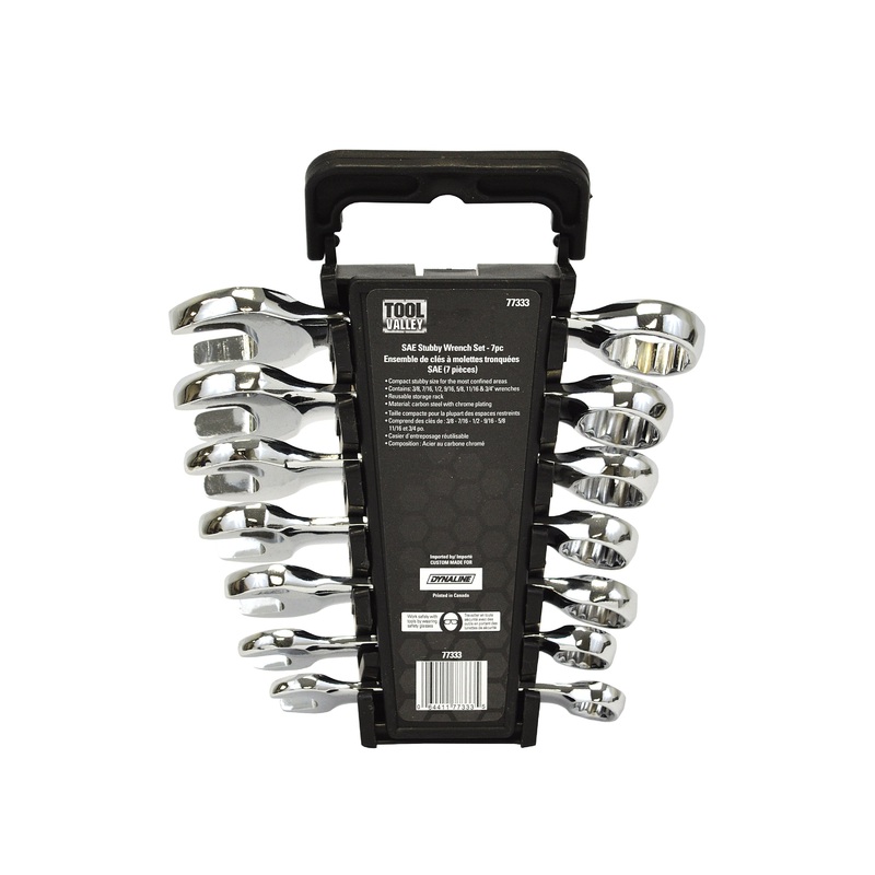 Dynaline (378) 77333 SAE Stubby Wrench Set - 7pc, Pro Tool Black Table