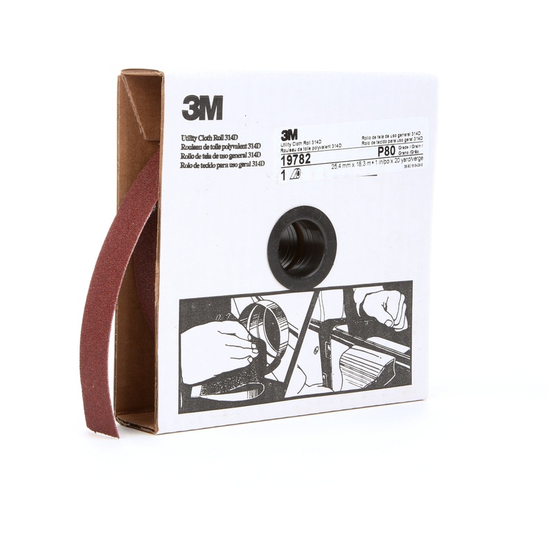 3M (815) 19782 3M Utility Cloth Roll, 314D, P80, 1 in x 60 ft (25.4 mm x 18.29 m), Colour: Maroon, 3M Stock No. 7000118504