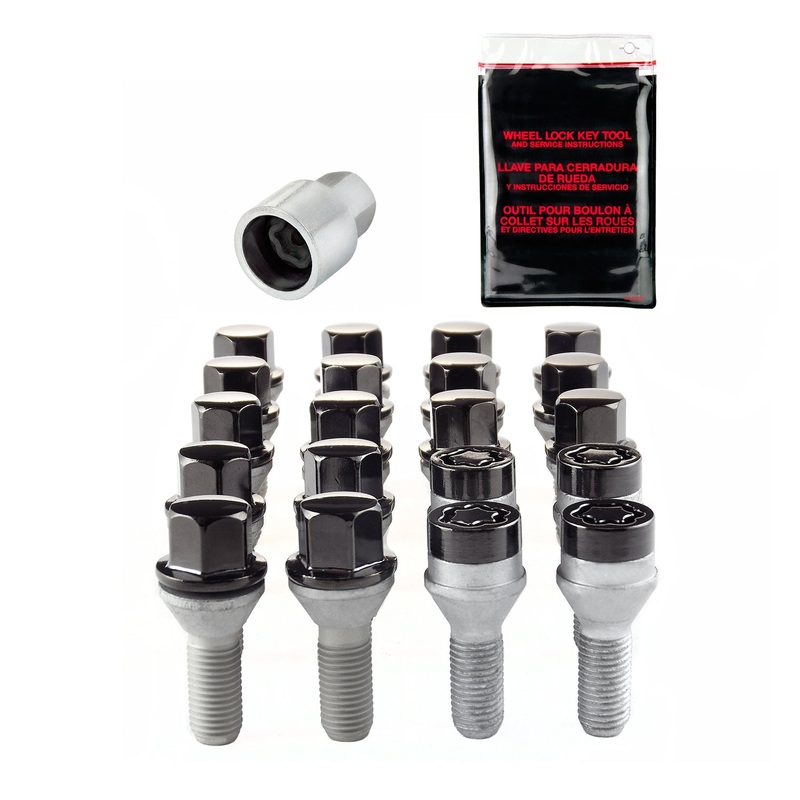 McGard (173) 67179BK Black Cone Seat Lug Bolt Wheel Installation Kit for 5 Lug Vehicles (M12x1.5 Thread Size); Set of 16 Lug Bolts, 4 Wheel Locks, 1 Key & 1 Key Storage Pouch.
