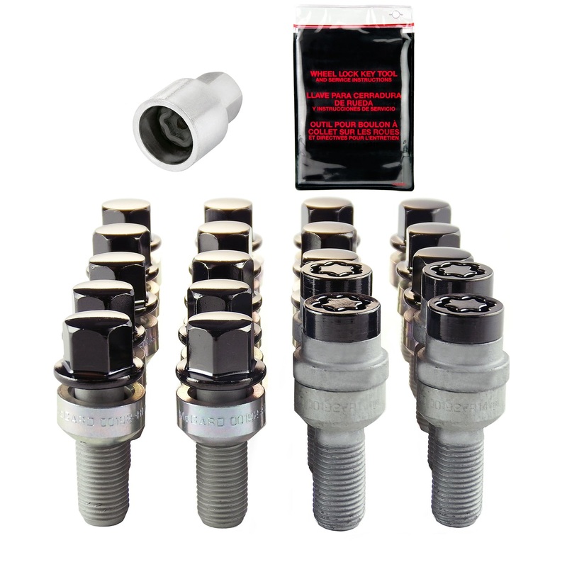 McGard (173) 68020BK Black Radius Seat Lug Bolt Wheel Installation Kit for 5 Lug Vehicles (M14x1.5 Thread Size); Set of 16 Lug Bolts, 4 Wheel Locks, 1 Key & 1 Key Storage Pouch.