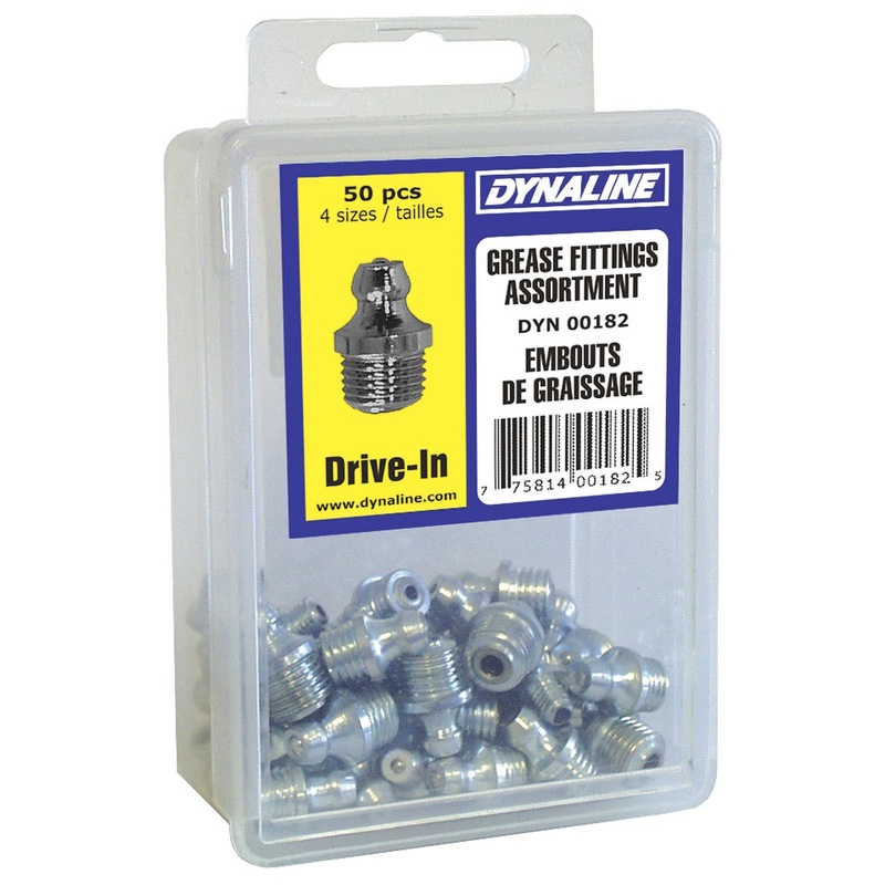 Dynaline (378) 00182 Drive-In Grease Fitting Dynakit, 4 Sizes / 50 Pieces