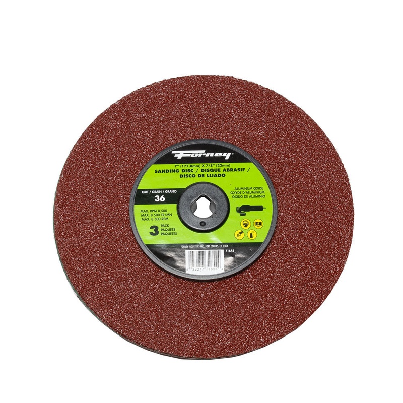 Forney (332) 71654 Resin Fibre Sanding Disc, Aluminum Oxide, 7 in x 7/8 in Arbor, 36 Grit