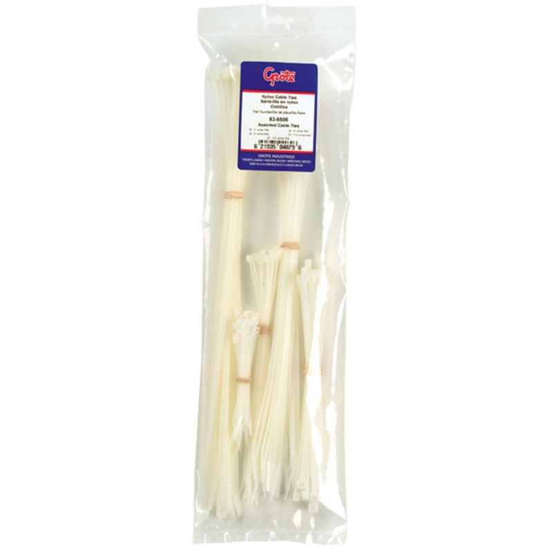Grote (522) 83-6506 Nylon Cable Ties Cable Tie Assortment, White, 125 Pack