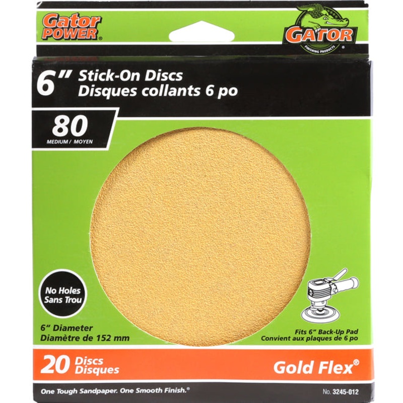 Rust-Oleum (210) 3245012 20PK- 6IN GOLD STEARATE STICK-ON SANDING DISC, 80 GRIT