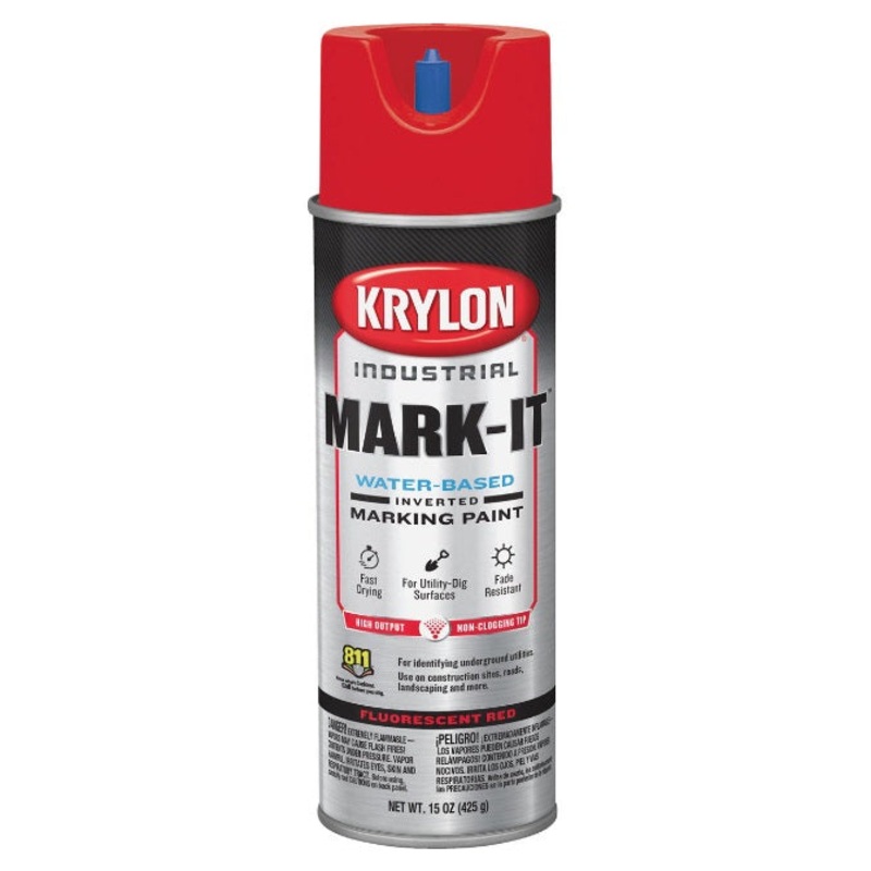 Sherwin Williams (435) 45866 Krylon Industrial Line-Up Water-Based Inverted Marking Spray Paint - Fluorescent Red, 425 g