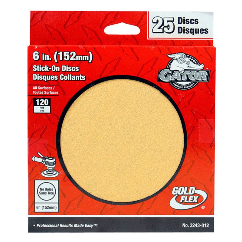 Rust-Oleum (210) 3243012 25PK- 6IN GOLD STEARATE STICK-ON SANDING DISC, 120 GRIT