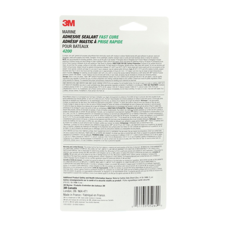 3M (815) 05260 3M Marine Adhesive Sealant Fast Cure, 4200FC, white, 2.97 fl oz (88 mL), Colour: White, 3M Stock No. 7000149601