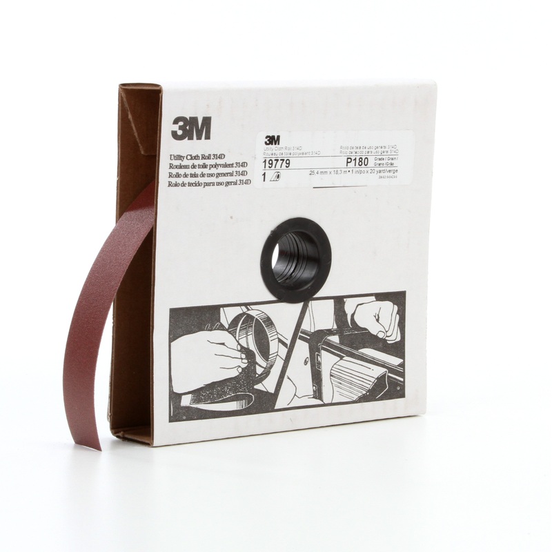 3M (815) 19779 3M Utility Cloth Roll, 314D, P180, 1 in x 60 ft (25.4 mm x 18.29 m), Colour: Maroon, 3M Stock No. 7000118501