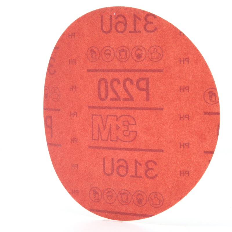 3M (815) 01221 3M Hookit Red Abrasive Disc, 316U, 01221, P220, A-weight, 6 in (15.24 cm), Colour: Red, 3M Stock No. 7000119784