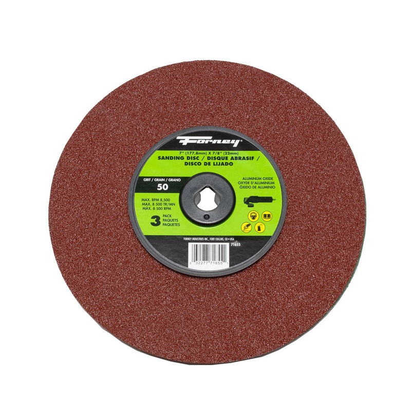 Forney (332) 71655 Resin Fibre Sanding Disc, Aluminum Oxide, 7 in x 7/8 in Arbor, 50 Grit