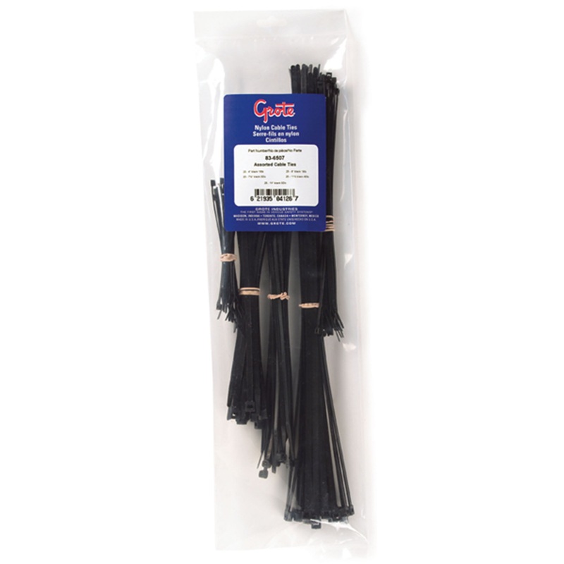 Grote (522) 83-6507 Nylon Cable Ties Cable Tie Assortment, Black, 125 Pack