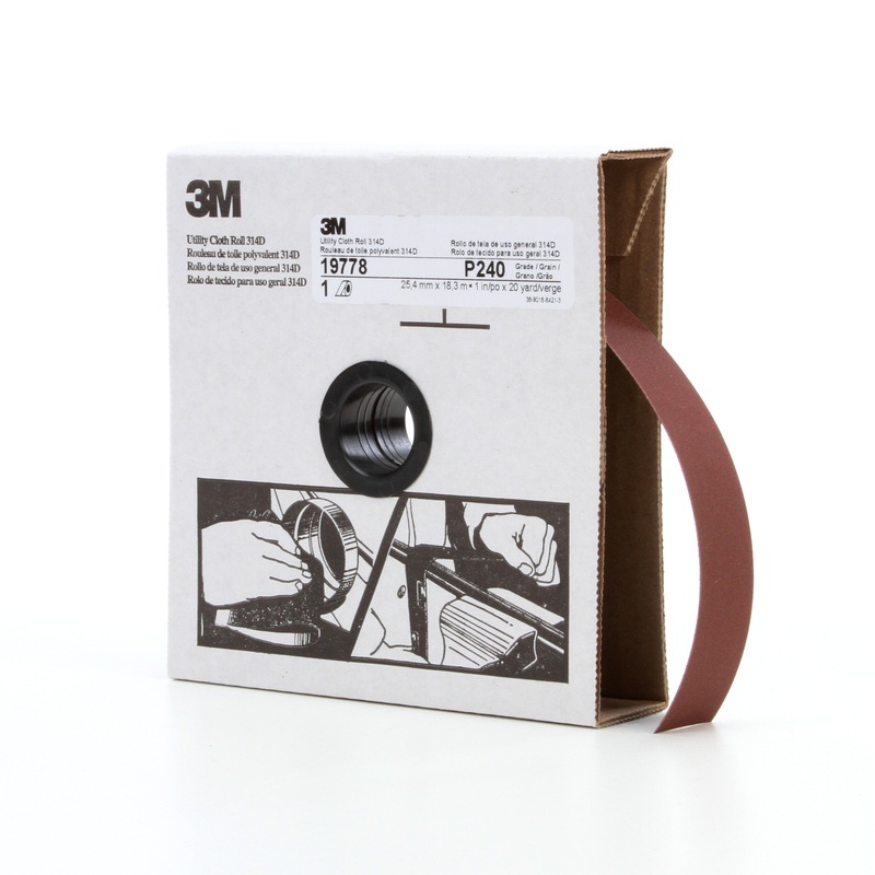 3M (815) 19778 3M Utility Cloth Roll, 314D, P240, 1 in x 60 ft (25.4 mm x 18.29 m), Colour: Maroon, 3M Stock No. 7000118500