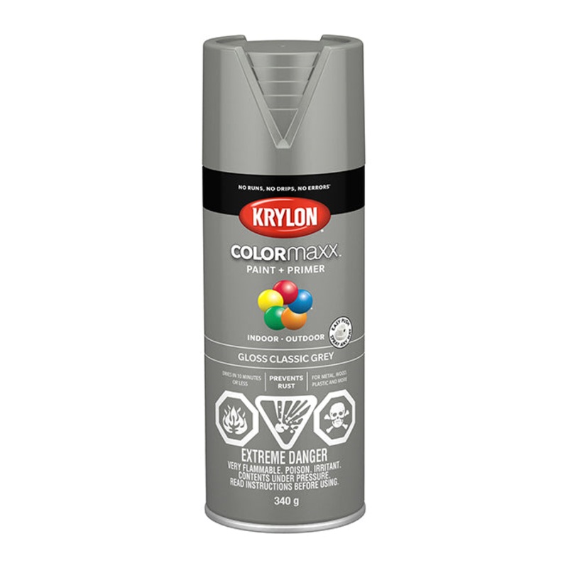 Sherwin Williams (435) 45513 Krylon COLORmaxx Paint + Primer, Gloss, Classic Gray, 450 g