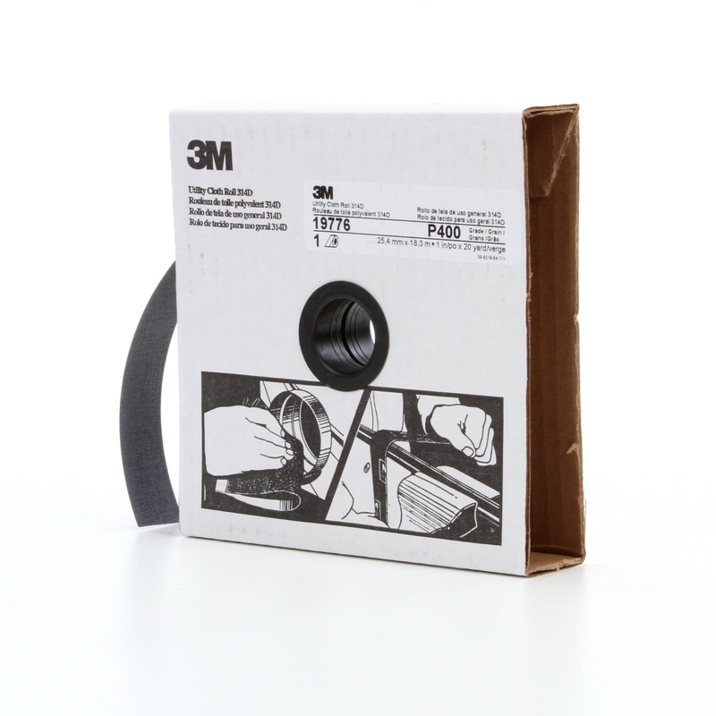 3M (815) 19776 3M Utility Cloth Roll, 314D, P400, 1 in x 60 ft (25.4 mm x 18.29 m), Colour: Maroon, 3M Stock No. 7000118498