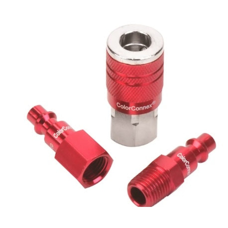 Flexzilla (717) A73452D-CA Flexzilla ColorConnex Coupler and Plug Kit, Type D, 1/4" NPT, 1/4" Body, Red, (3-Piece)