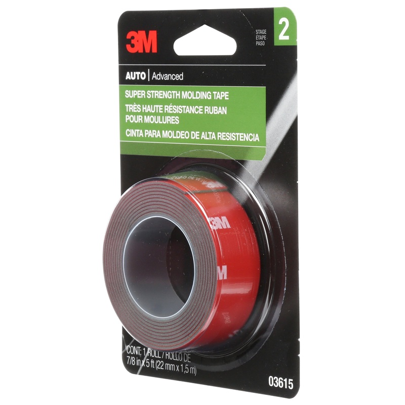 3M (815) 03615 3M Super Strength Molding Tape, 03615, 7/8 in x 5 ft (2.22 cm x 1.52 m), Colour: Black, 3M Stock No. 7000000531
