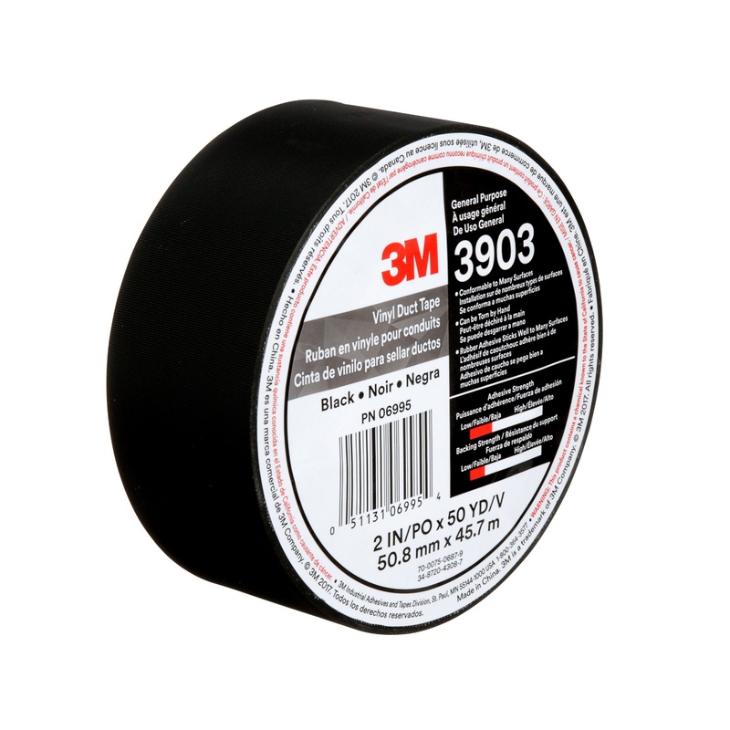 3M (815) 3903-2X50-BLK 3M Vinyl Duct Tape, 3903, black, 2 in x 50 yd (50.8 mm x 45.7 m), 24 per case, Colour: Black, 3M Stock No. 7100145924