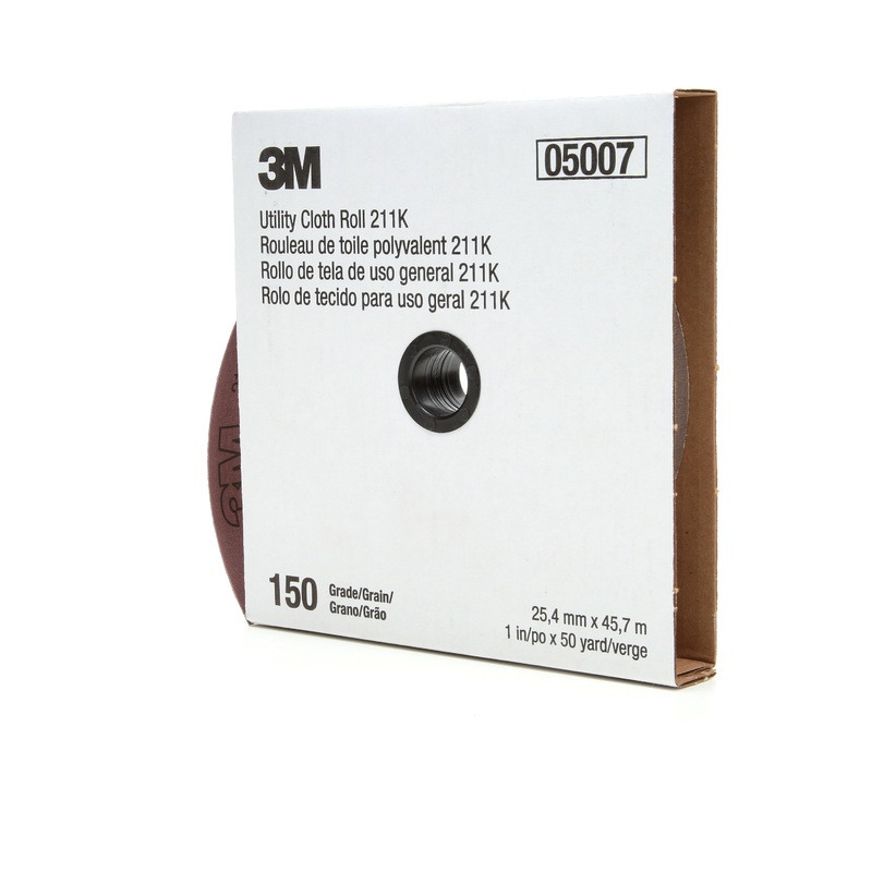 3M (815) 05007 3M Utility Cloth Roll, 211K, grade 150, 1 in x 150 ft (25.4 mm x 45.72 m), Colour: Grey, 3M Stock No. 7000118338