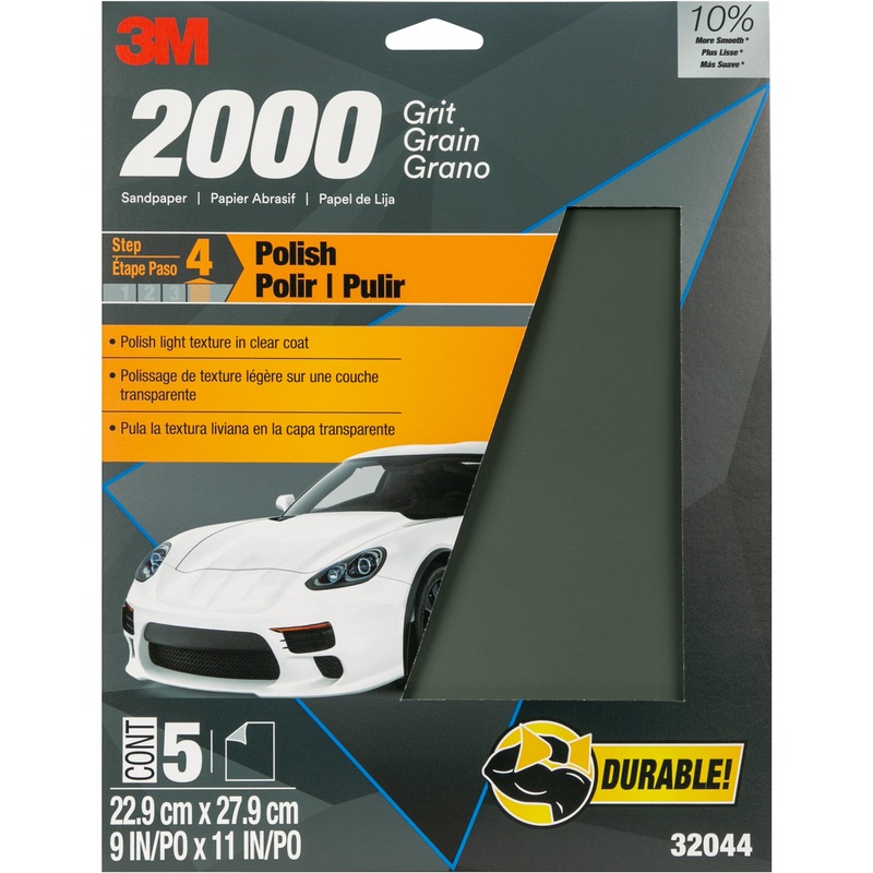 3M (815) 32044 3M Wetordry Sandpaper 32044, 9 x 11 in, 2000 Grit, 5 Sheets/Pack, Colour: Black, 3M Stock No. 7010364677