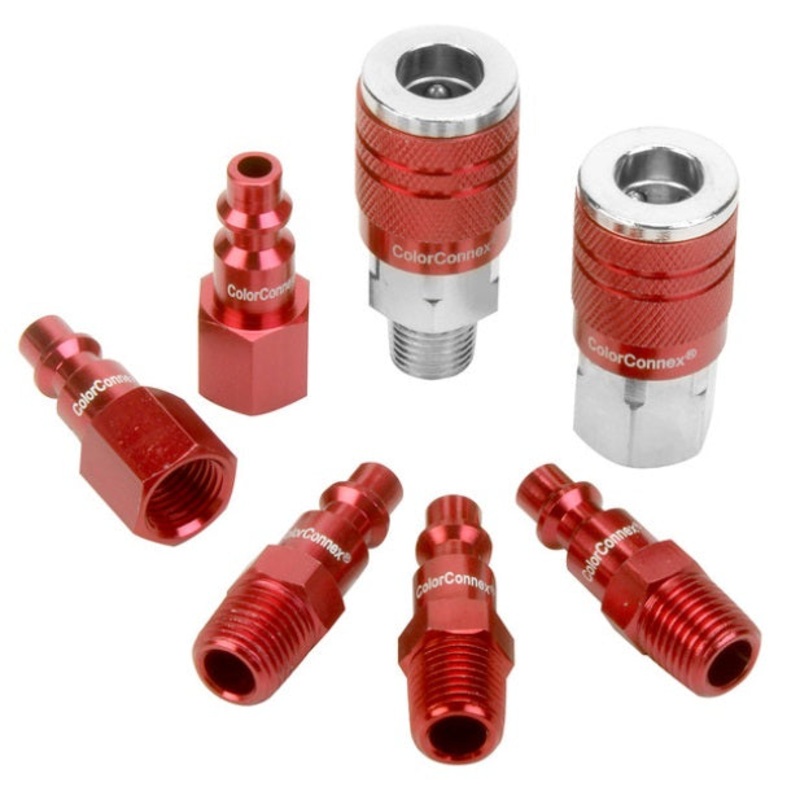 Flexzilla (717) A73457D-CA Flexzilla ColorConnex Coupler And Plug Kit, Type D, 1/4" NPT, 1/4" Body, Red, (7-Piece)