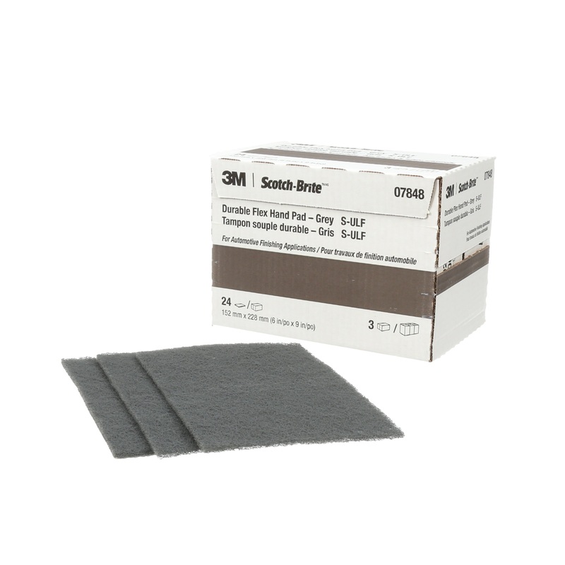 3M (815) 07848 Scotch-Brite Durable Flex Hand Pad, 7848, grey, 9 in x 4-1/2 in (22.86 cm x 11.43 cm), 24 pads per box, Colour: Grey, 3M Stock No. 7000136588