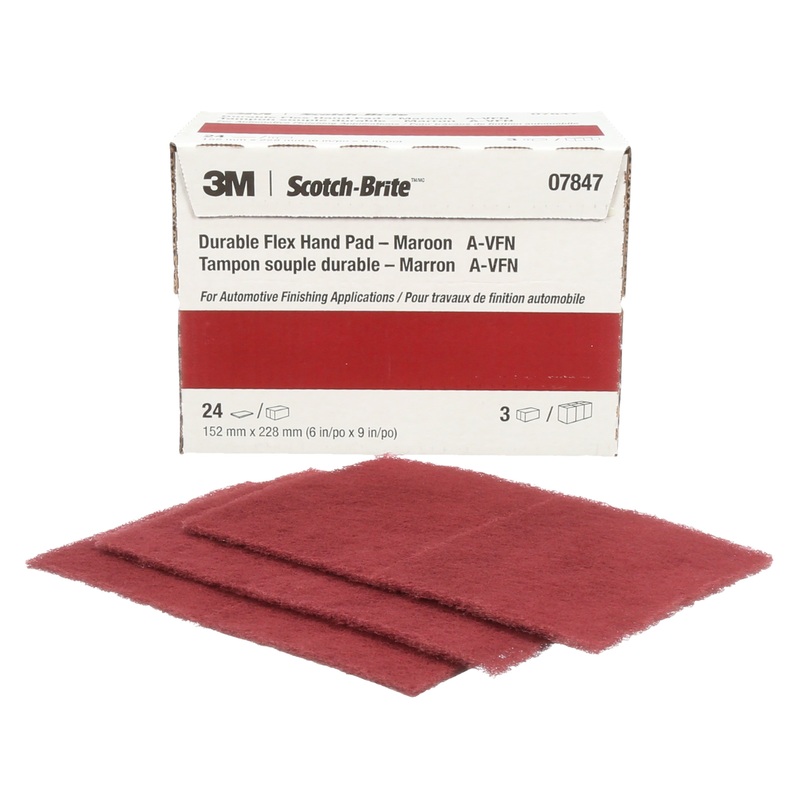3M (815) 07847 Scotch-Brite Durable Flex Hand Pad, 7847, maroon, 9 in x 4-1/2 in (22.86 cm x 11.43 cm), Colour: Maroon, 3M Stock No. 7000136587
