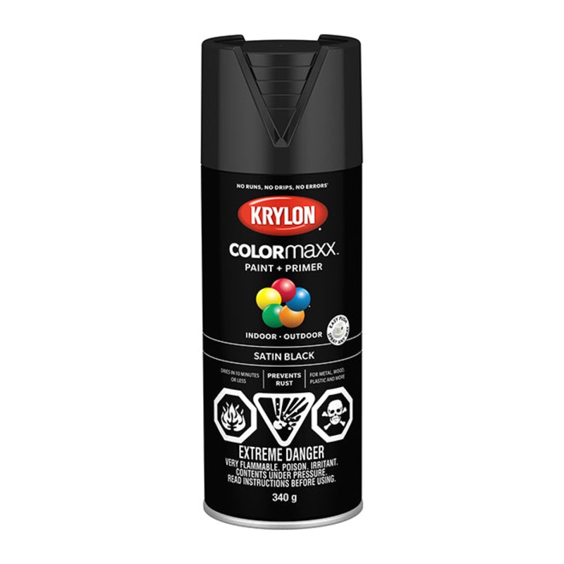 Sherwin Williams (435) 45557 Krylon COLORmaxx Paint + Primer, Satin, Black, 340 g