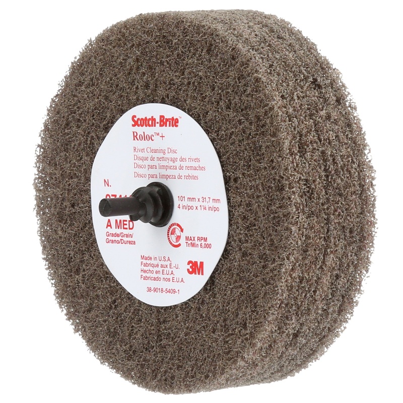 3M (815) 07410 Scotch-Brite Rivet Cleaning Disc, MED, 4 in x 1-1/4 in (10.16 cm x 3.18 cm), Colour: Brown, 3M Stock No. 7000120778