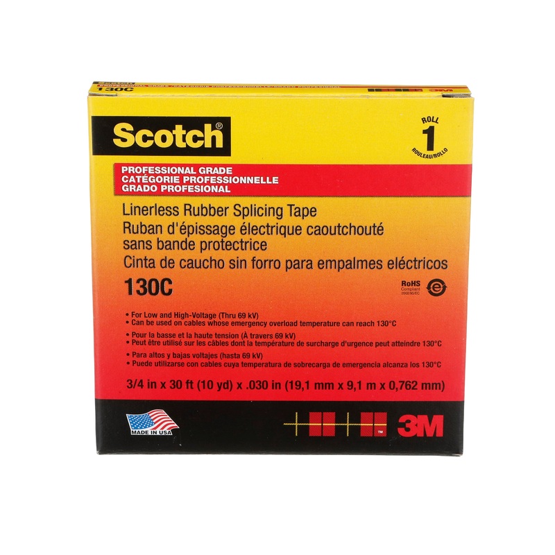 3M (815) 41717 Scotch Linerless Rubber Splicing Tape, 130C, black, 30 mil (0.76 mm), 3/4 in x 30 ft (19.1 mm x 9.1 m), professional grade, Colour: Black, 3M Stock No. 7000133169