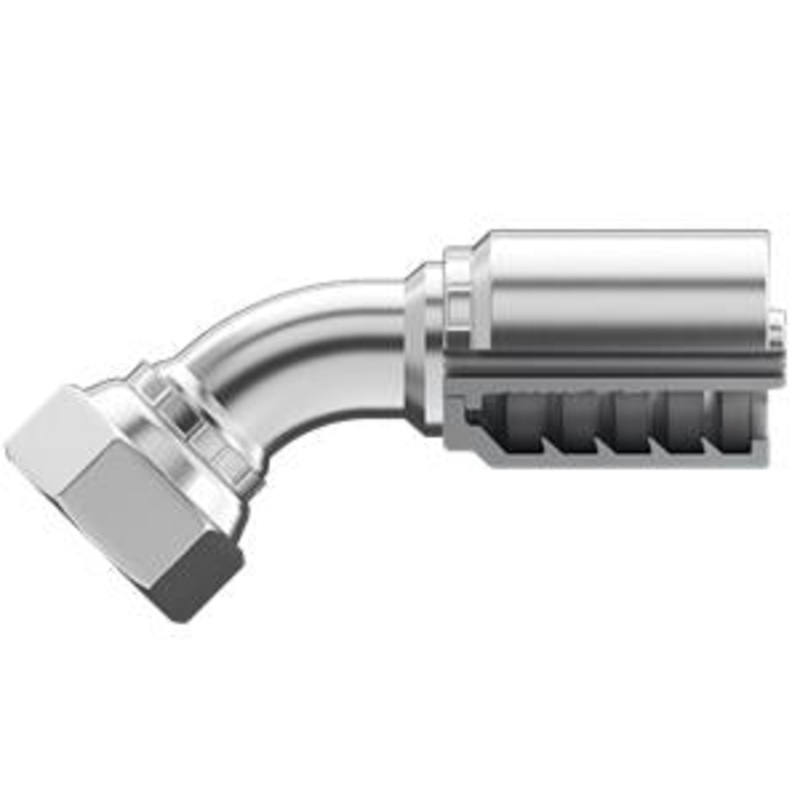 Continental Hydraulic (510) B2-JCFX45-0606 Perma-Crimp Fittings / B2-JCFX45-0606 Fitting- JIC 37 Flare (SAE J514) Female 45 Elbow Swivel