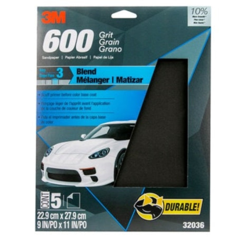 3M (815) 32036 3M Wetordry Sandpaper 32036, 600 Grit, 9 in x 11 in, 5 Sheets/Pack, 3M Stock No. 7010328059