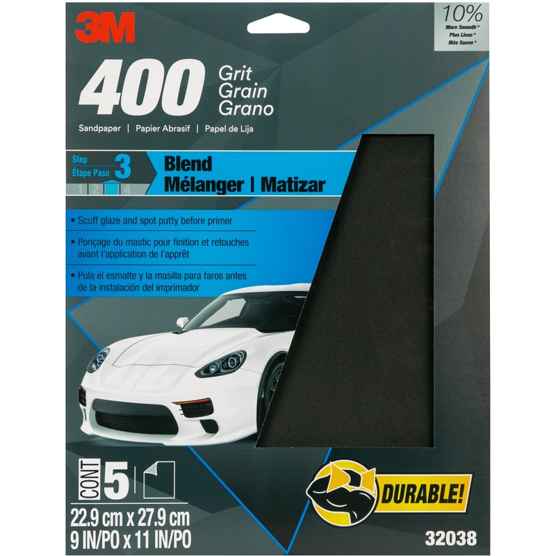 3M (815) 32038 3M Wetordry Sandpaper 32038, 9 x 11 in, 400 Grit, 5 Sheets/Pack, Colour: Black, 3M Stock No. 7010328058