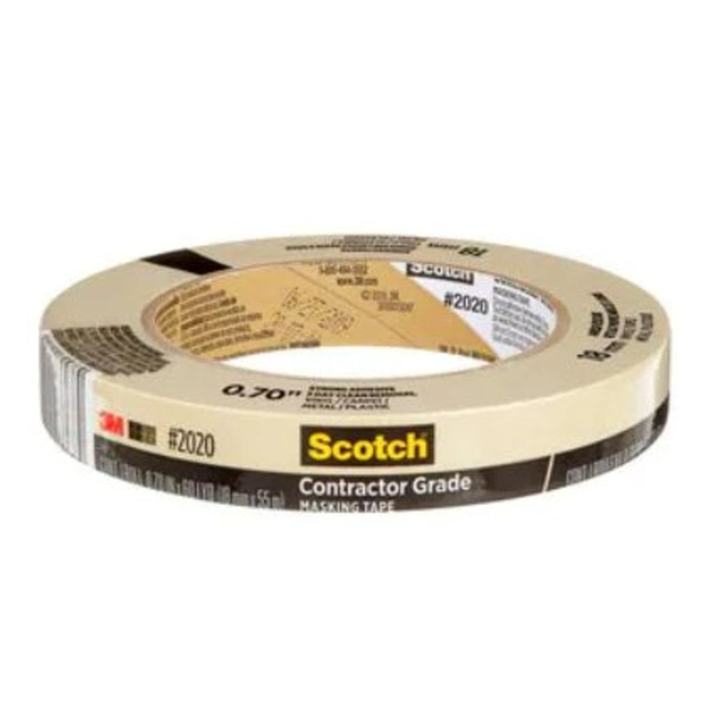 3M (815) 2020-18AP Scotch Contractor Grade Masking Tape, 2020-18AP, 0.70 in x 60.1 yd (18 mm x 55 m), 3M Stock No. 7100186349