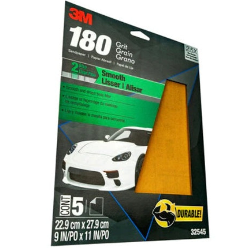 3M (815) 32545 3M Sandpaper, 32545, 180 grit, 9 in x 11 in (22.86 cm x 27.94 cm), 5 per pack, 3M Stock No. 7010328061