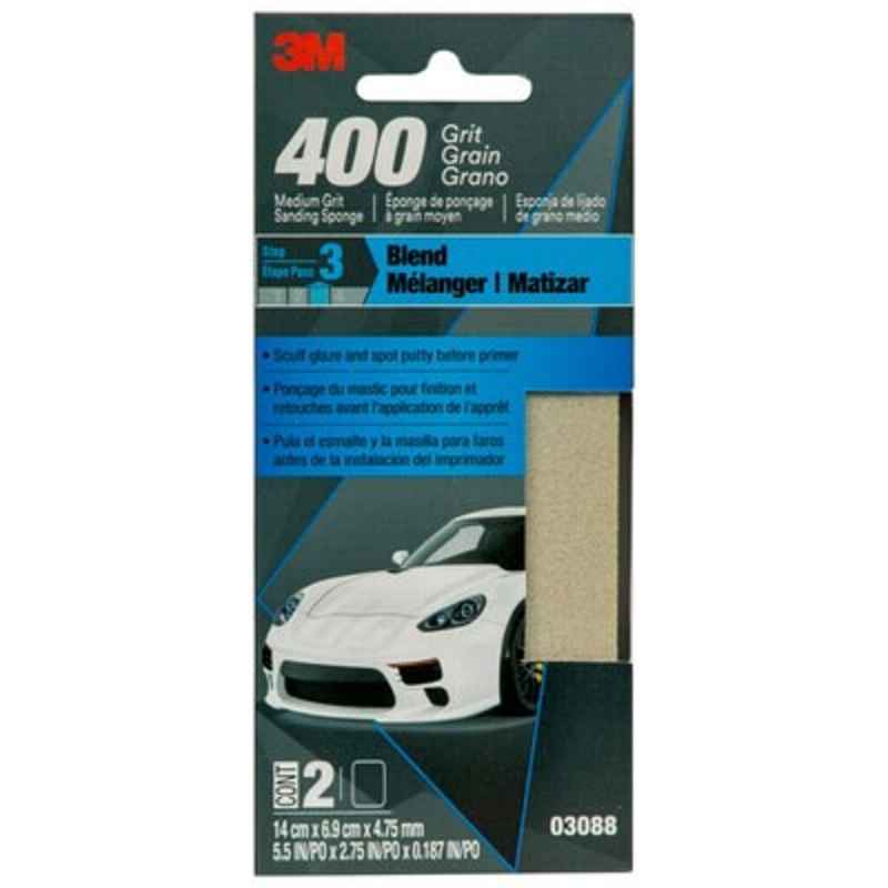 3M (815) 03088C 3M Soft Sanding Sponge 03088, 320-400 Grit, Colour: White, 3M Stock No. 7010328062