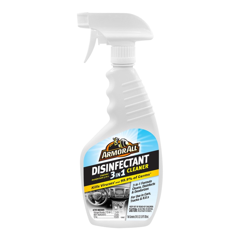 Armor All/STP (801) ATDSFTO24US Armor All 3-IN-1 DISINFECTANT CLEANER 24oz - Armor All 3-in-1 Disinfectant Cleaner is an effective, one-step, streak-free cleaner, deodorizer and disinfectant powered by Hydrogen Peroxide (H202).