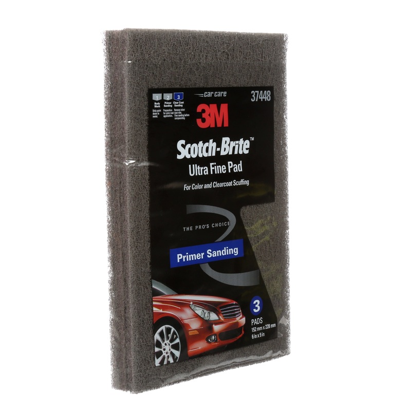 3M (815) 37448 Scotch-Brite Ultra Fine Hand Pad, 37448, 9 in x 6 in (22.86 cm x 15.24 cm), 3 per pack, Colour: Grey, 3M Stock No. 7000121089