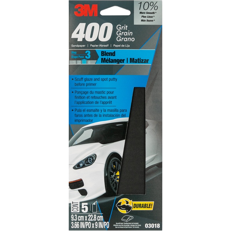 3M (815) 03018NA 3M Wetordry Sandpaper 03018, 3 2/3 x 9 in, 400 Grit, Colour: Black, 3M Stock No. 7100280908