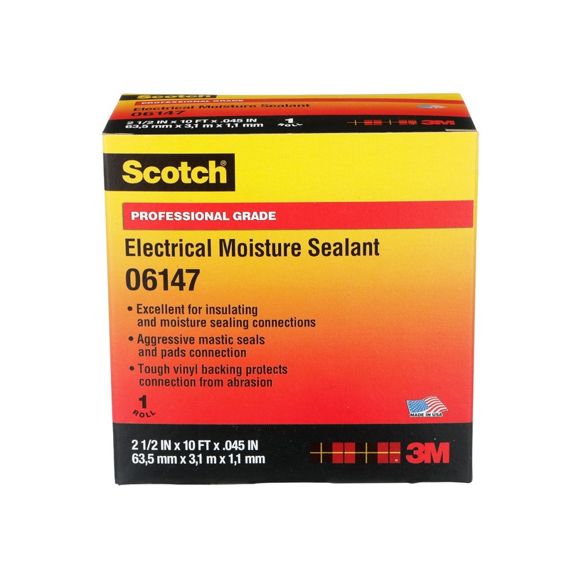 3M (815) 06147 Scotch Electrical Moisture Sealant Roll, 06147, black, 45 mil (1.14 mm), 2 1/2 in x 10 ft (63 mm x 3 m), Colour: Black, 3M Stock No. 7000005872