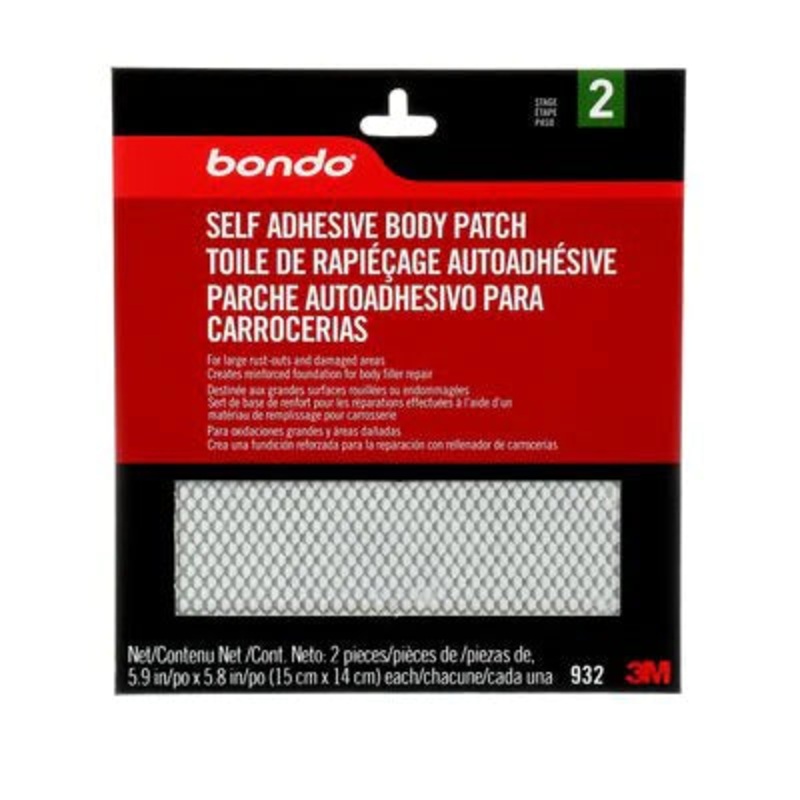 3M (815) 932 Bondo Self Adhesive Body Patch, 932, 5.9 in x 5.8 in (69 sq in), 2 per pack, 3M Stock No. 7000120131