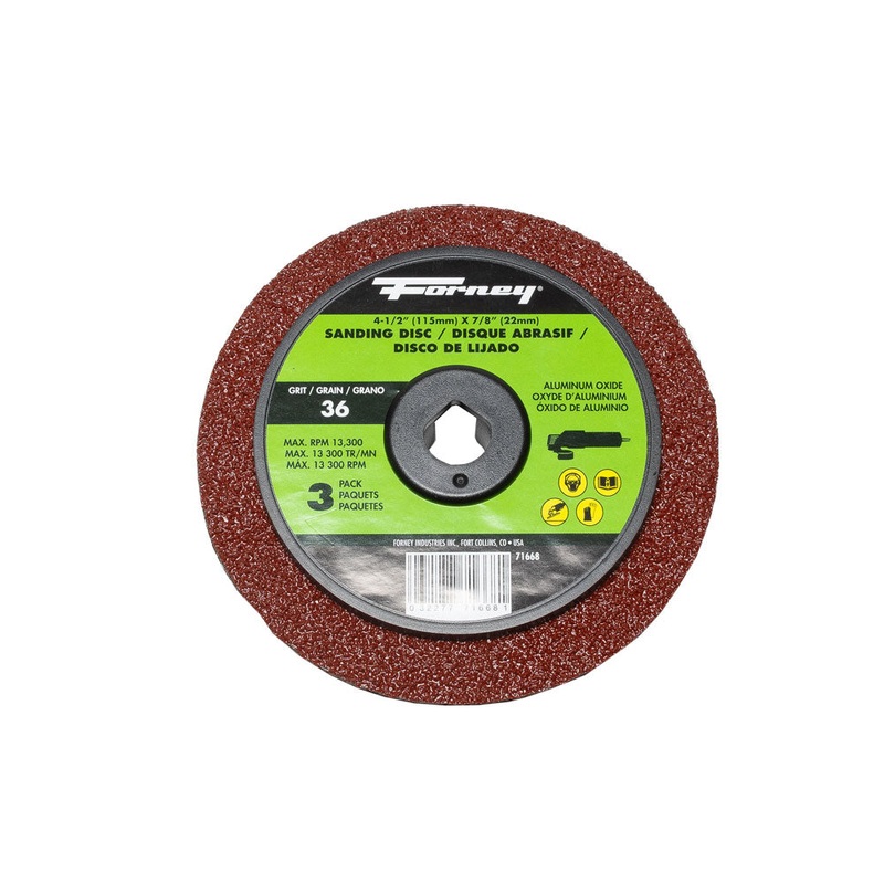 Forney (332) 71668 Resin Fibre Sanding Disc, Aluminum Oxide, 4-1/2 in x 7/8 in Arbor, 36 Grit