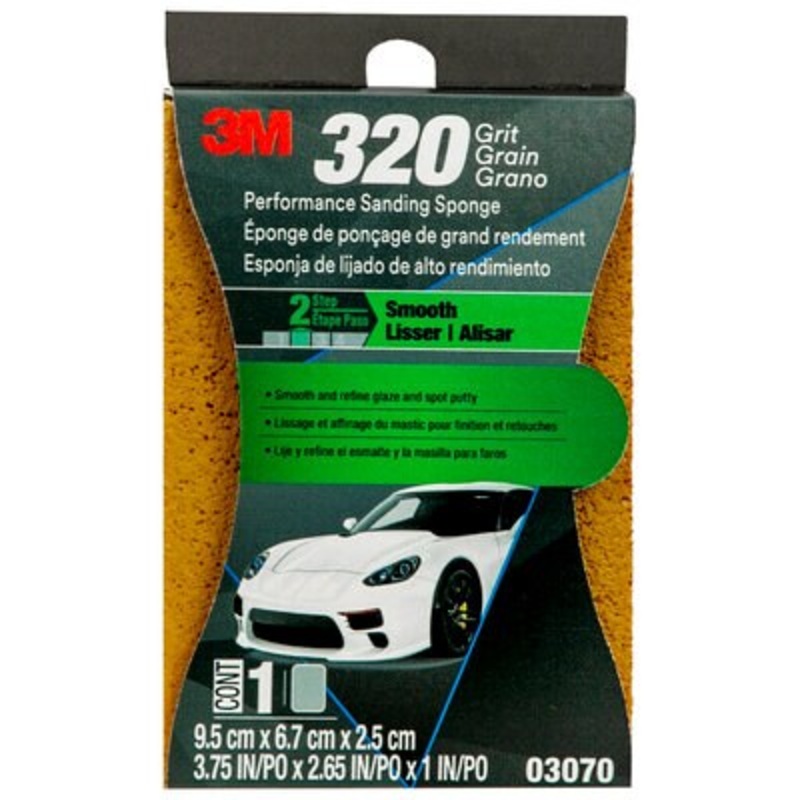 3M (815) 03070C 3M Performance Sanding Sponge, 03070, 320 grit, 1 in x 2 5/8 in (2.54 cm x 6.67 cm), 1 per pack, 3M Stock No. 7010300638