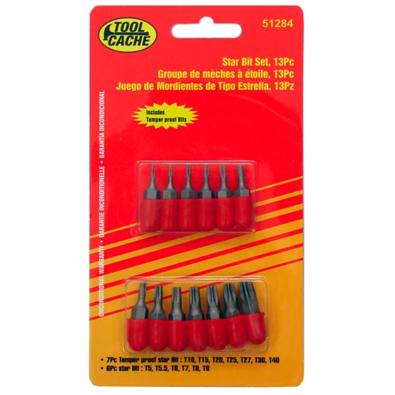 Dynaline (378) 51284 Tamper Proof Star Bit Set, Tool Cache Red Table