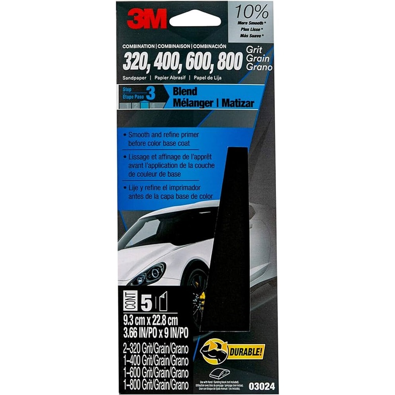 3M (815) 03024NA 3M Wetordry Assorted 03024, 3-2/3 in x 9 in, 5/Pack, 3M Stock No. 7100281985