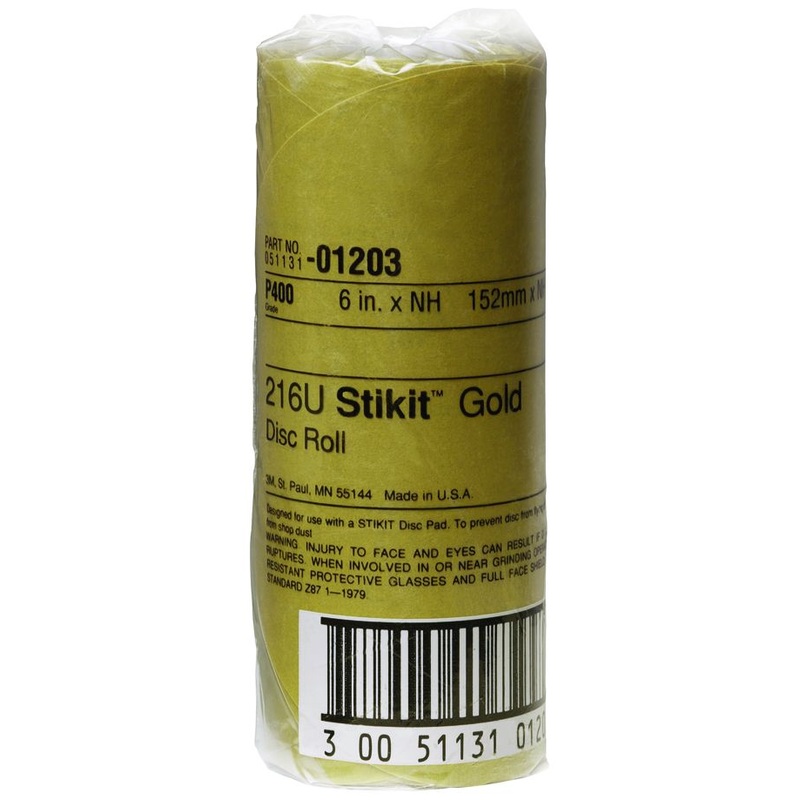 3M (815) 01203 3M Stikit Gold Disc Roll, 01203, P400 A-weight, 6 in, 75 per roll, 6 per case, Colour: Yellow, 3M Stock No. 7000119679