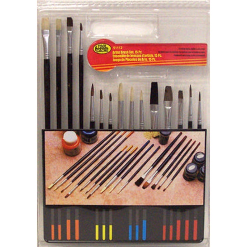 Dynaline (378) 51112 ARTIST BRUSH 15 PC SET, Tool Cache Red Table