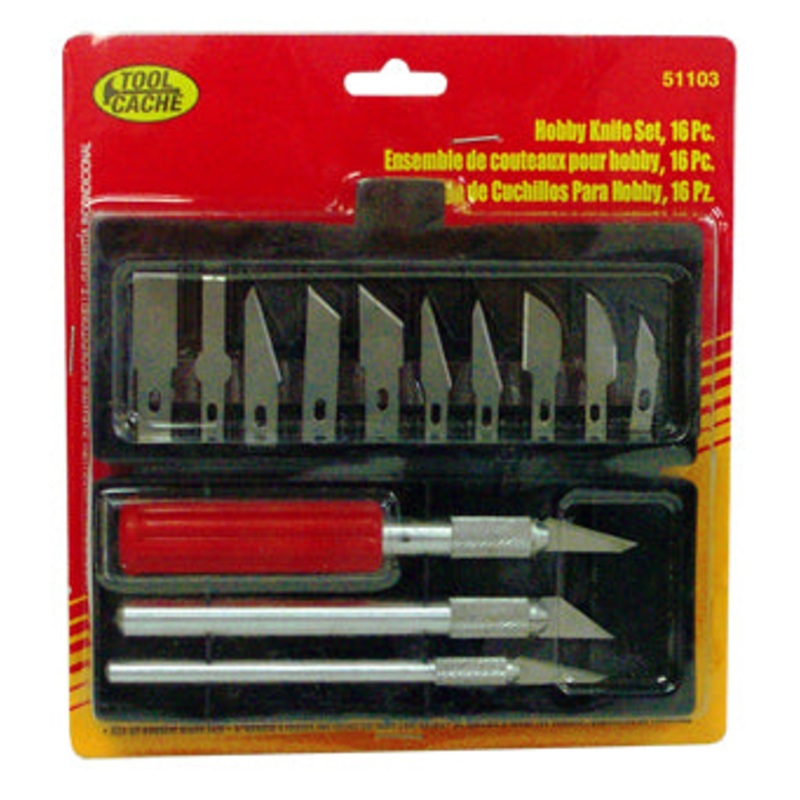 Dynaline (378) 51103 HOBBY KNIFE SET, 16 PC, Tool Cache Red Table