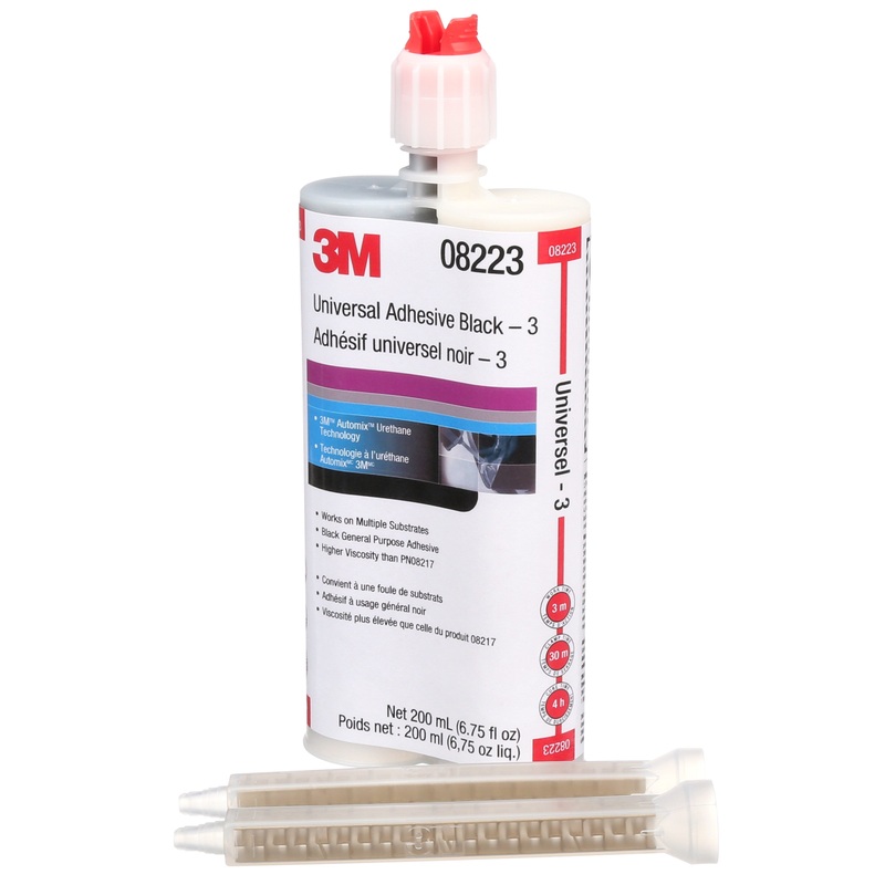 3M (815) 08223 3M Universal Adhesive, 08223, black, 6.8 fl. oz. (200 ml), Colour: Black, 3M Stock No. 7000142709