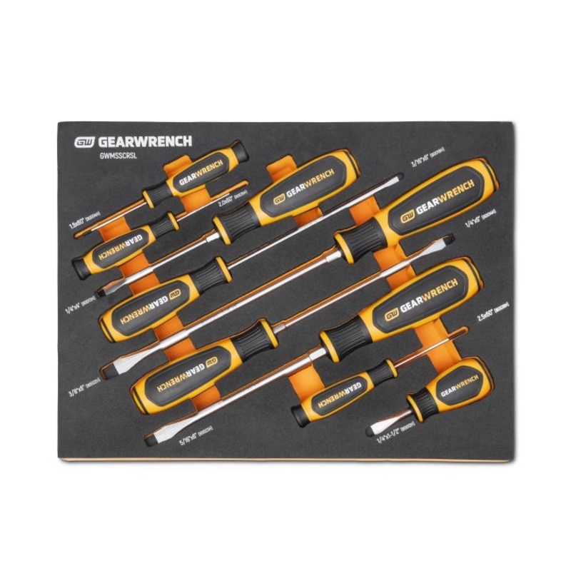 Apex Tool (442) GWMSSCRSL 9 Piece Slotted Dual Material Screwdriver Set in Foam Storage Tray